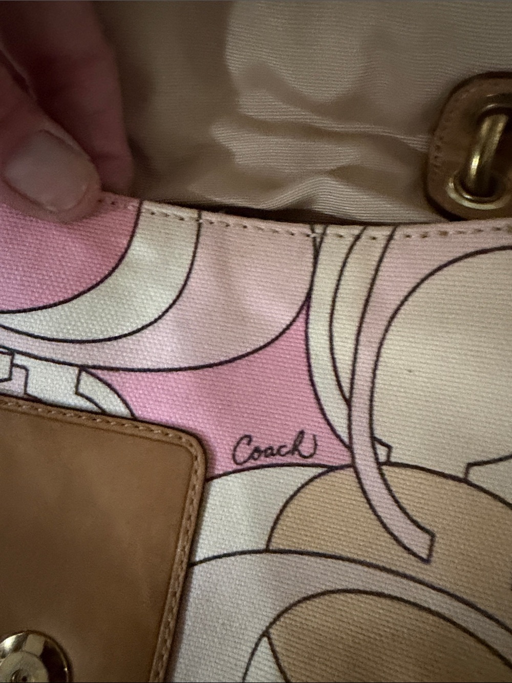 Coach Pink, Tan and Cream Signature Buckle Mini Shoulder Bag - Picture 4 of 11